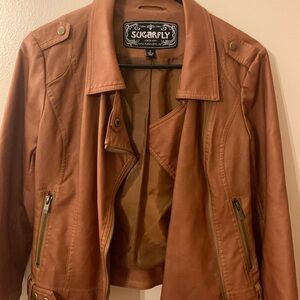 Sugarfly tan faux leather Moto jacket Size Small